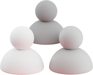 three 3D icons in a cluster representing a team