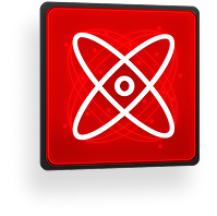 Quantum symbol in a red square