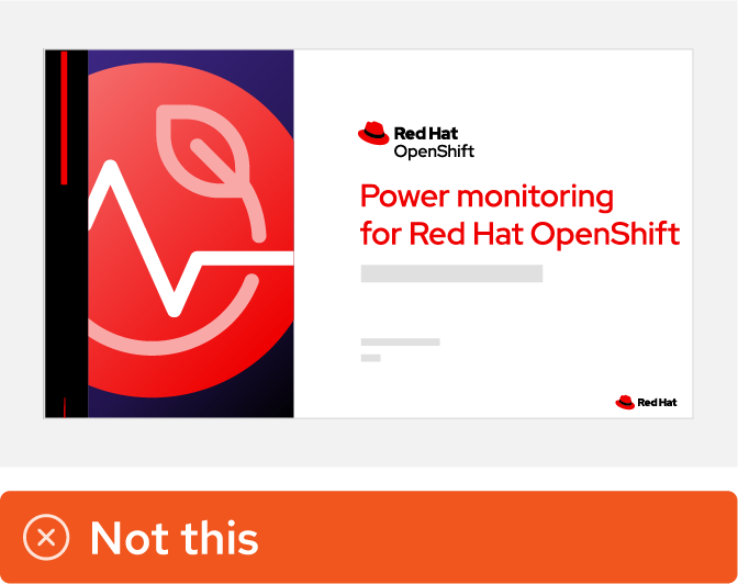 Image showing misuse: A presentation title slide with the title “Power monitoring for Red Hat OpenShift” has custom artwork using a red and purple gradient and light details, created from the power monitoring for Red Hat OpenShift component technology icon.