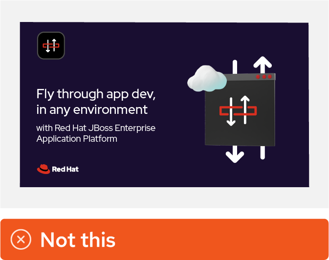 Image showing misuse: A social media asset advertising Red Hat JBoss Enterprise Application Platform. Visuals on the asset include the approved JBoss EAP technology icon, the Red Hat logo, and custom artwork that was created by making the JBoss EAP icon 3D.