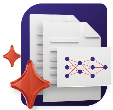 depicting ai use case with white papers stacked and red 3d stars