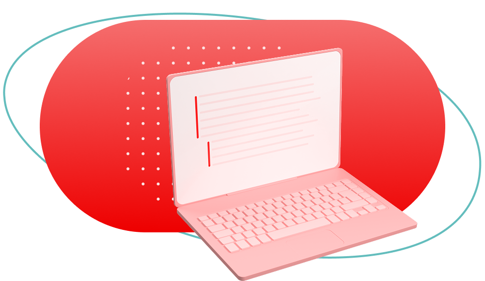 Pink laptop on red background