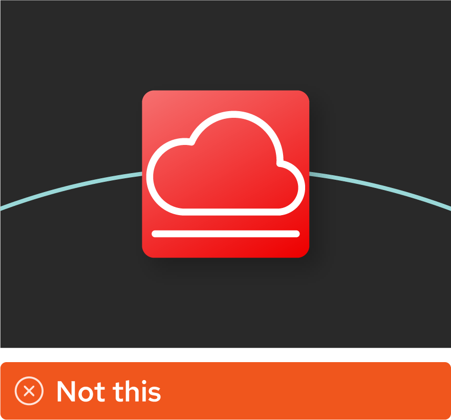 Image showing misuse: A close-up of an icon in a collage. The icon has been placed on a square backing shape, but the edges of the icon are too close to the edges of the backing shape. The icon needs more room to breathe.