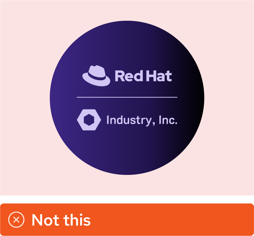 Image showing misuse: A co-brand logo with the Red Hat logo and the logo of a partner. The logos have been recolored to be purple.