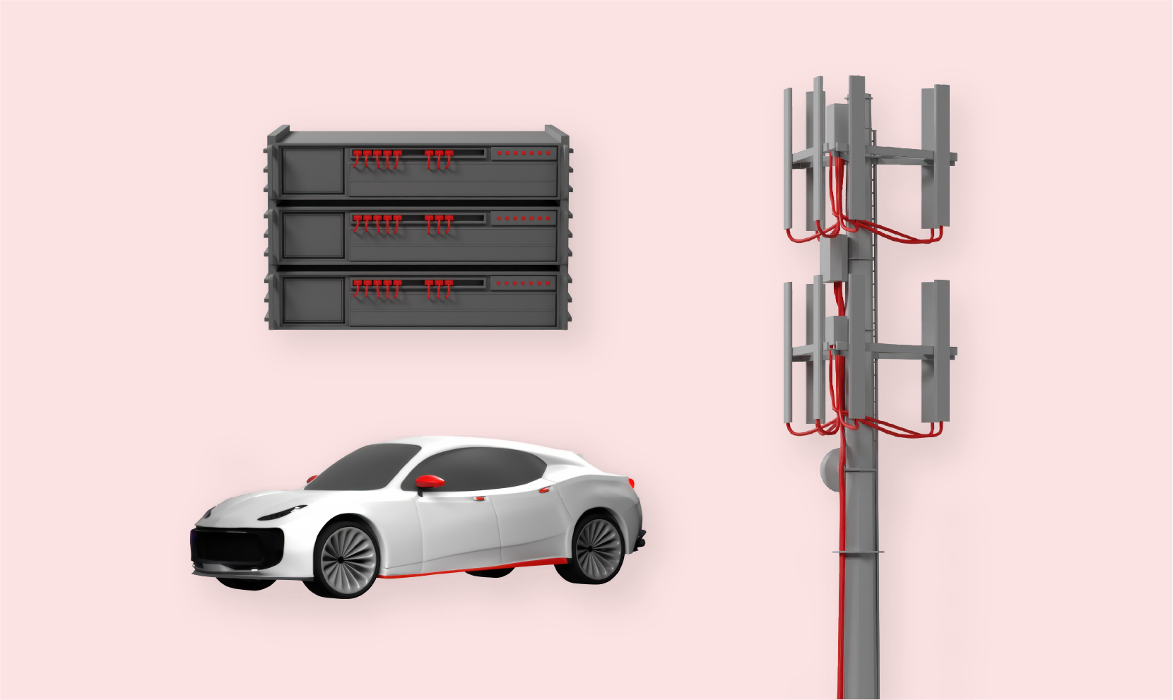 A detailed model of a server stack and a cell phone tower.