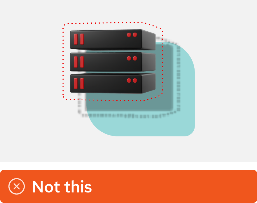 Image showing misuse: A 3D object with a very sharp and dark drop shadow.