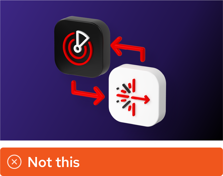Image showing misuse: Technology icons for Red Hat Insights and Red Hat Ansible Lightspeed, recreated as bubbly 3D objects.