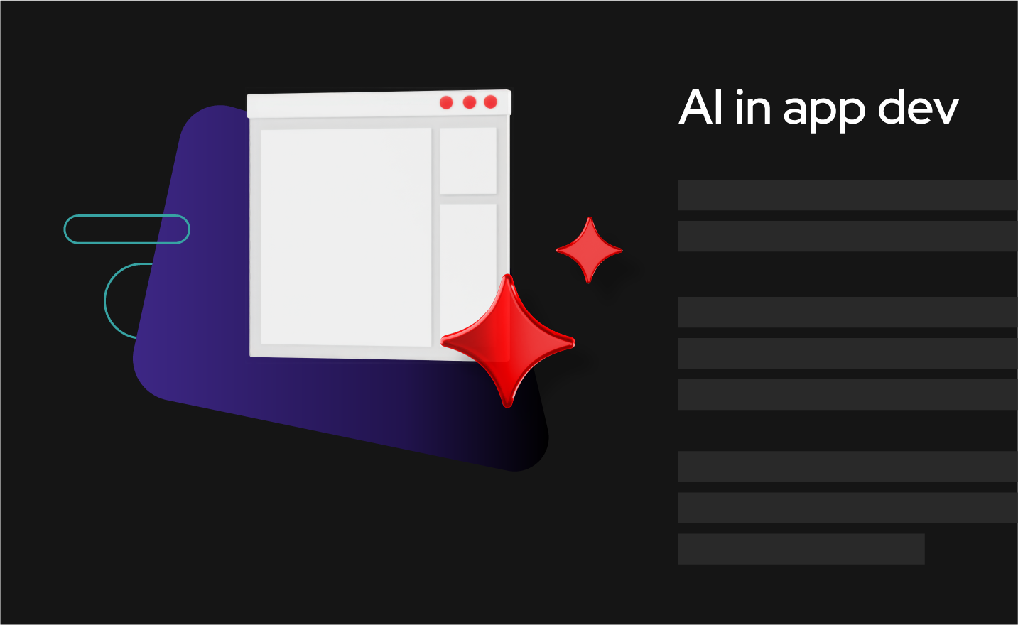A web band with the text “ AI in app dev” featuring the 3D application and 3D AI sparkle, sitting on top of a base shape.