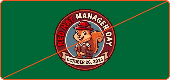 Image showing misuse: An AI-generated logo for “Red Hat Manager Day 2024” featuring a cartoon animal wearing a red fedora.