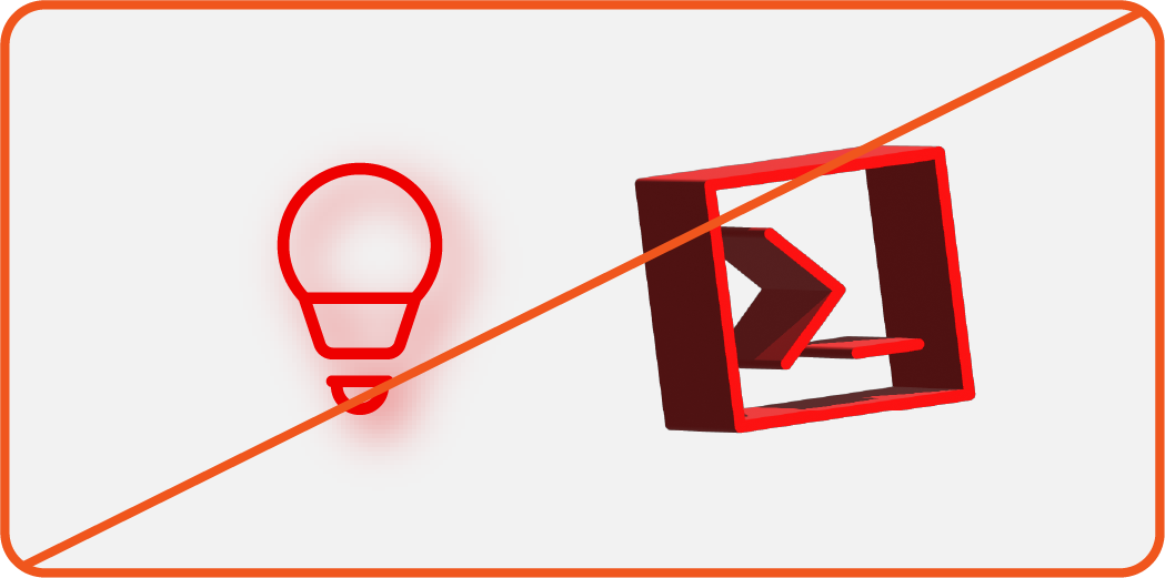 Image showing misuse: An icon with a red drop shadow and an icon that has been extruded in 3D.