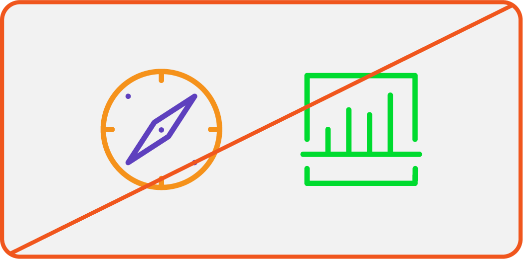 Image showing misuse: An icon in both orange and purple, and an icon in neon green.