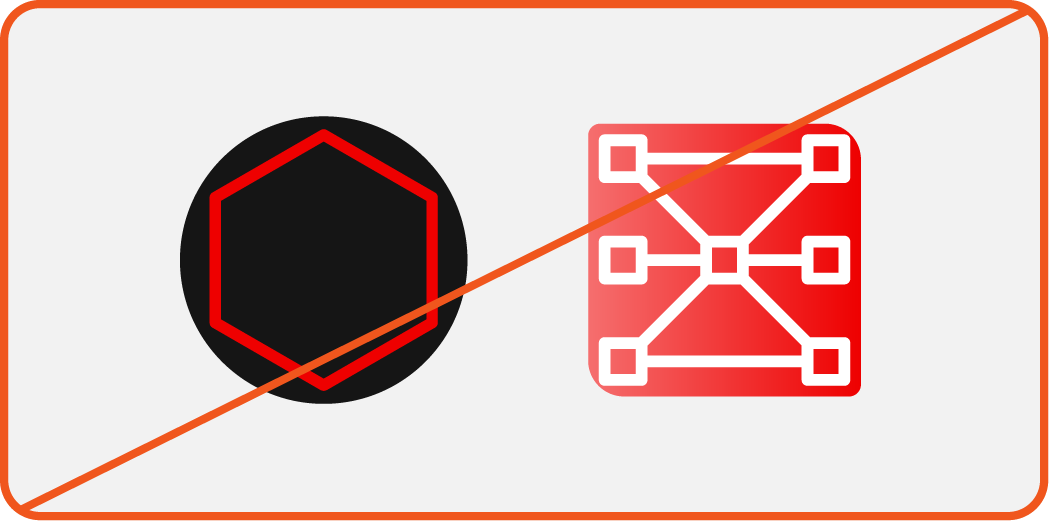 Image showing misuse: 2 icons placed on backing shapes with very little clear space around them.