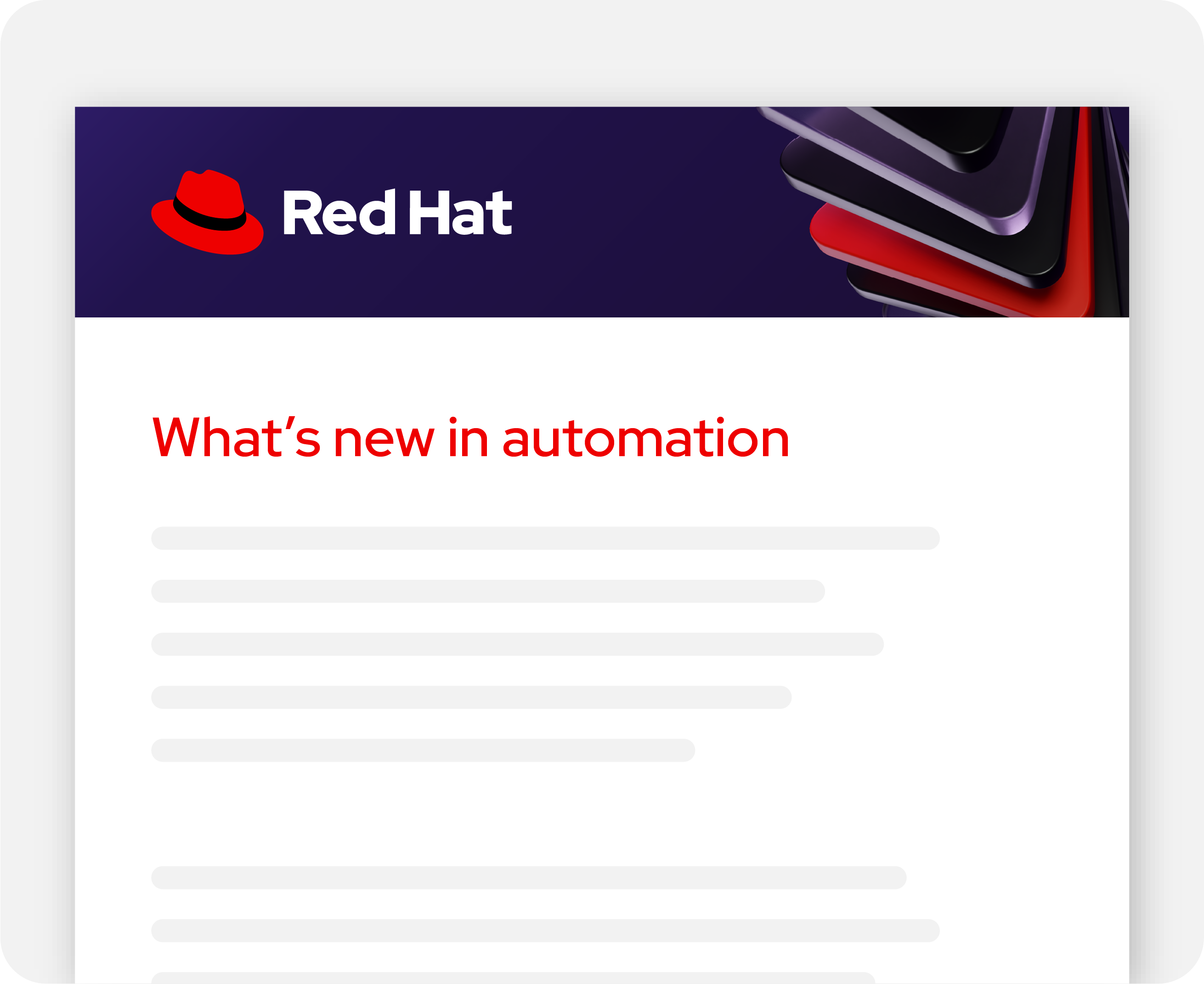 An skinny horizontal email header features version A of the Red Hat logo with appropriate clear space.