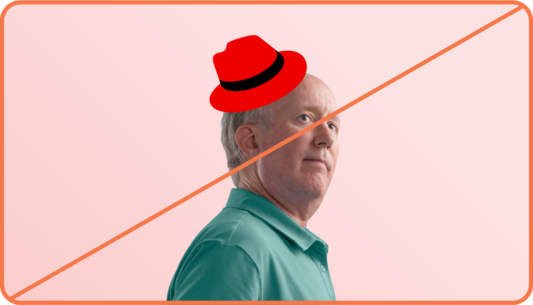 Image showing misuse: The hat placed on top of a photo of a man.