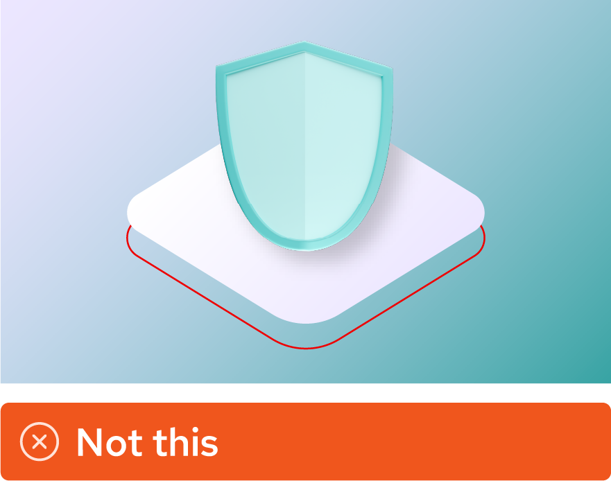 Image showing misuse: A collage using a purple to teal gradient as a background, and a gray to purple gradient on the base shape.