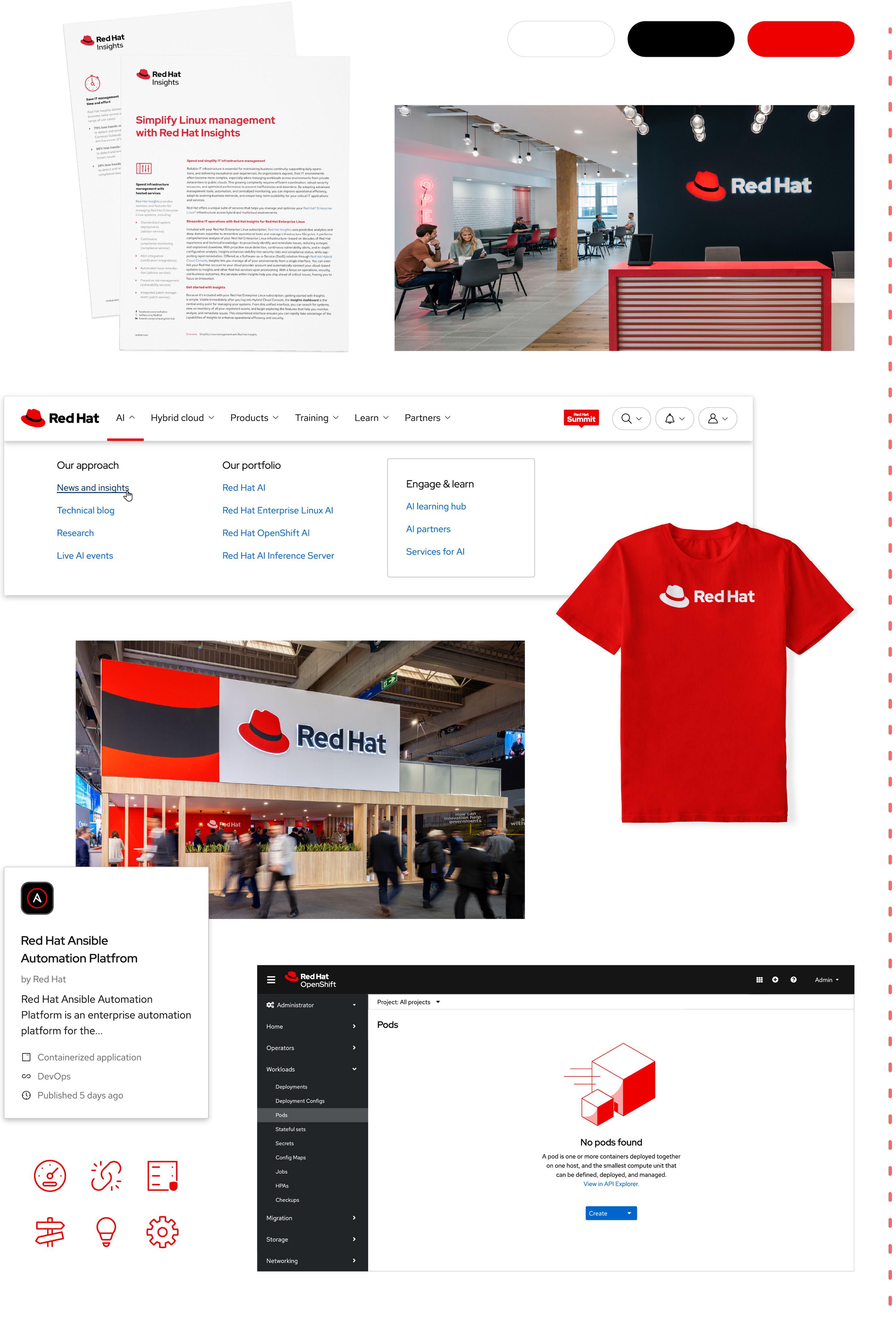 A spectrum of designs using the essential parts of the Red Hat design language.