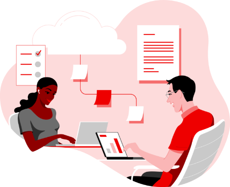 一緒に作業する 2 人の人物