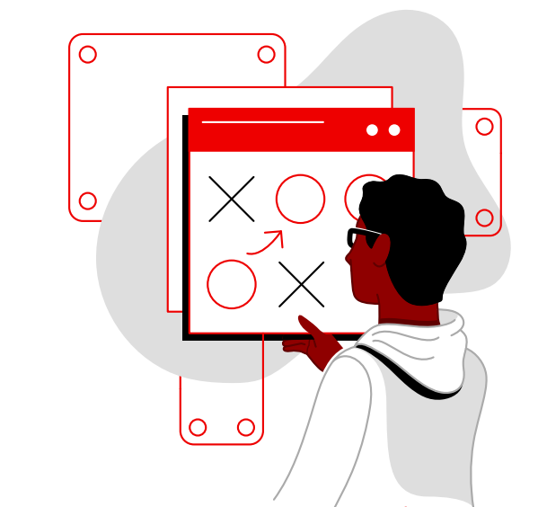 Person standing and looking at information on a screen on the wall