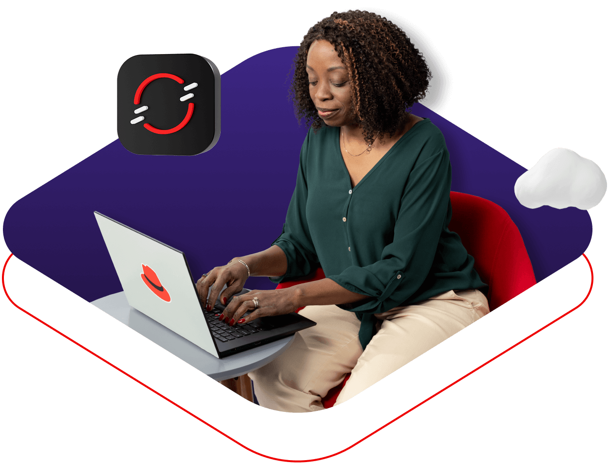 Image of a seated woman working on a laptop