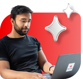 Person on computer with colorful graphic