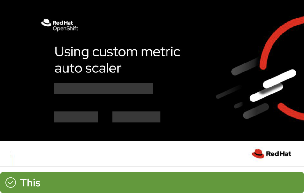 The title slide of a presentation titled “Using custom metrics autoscaler” shows the Red Hat OpenShift product logo and the platform artwork for OpenShift.