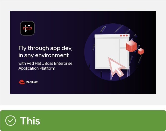 A social media asset advertising Red Hat JBoss Enterprise Application Platform. Visuals on the asset include the approved JBoss EAP technology icon, the Red Hat logo, and a Red Hat illustration.