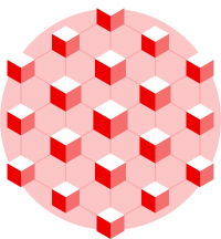 A network of interconnected red cubes inside a red circle