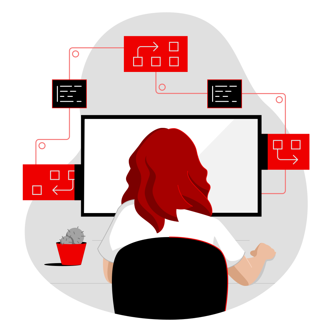 Red Hat Automation playbooks woman working on desktop
