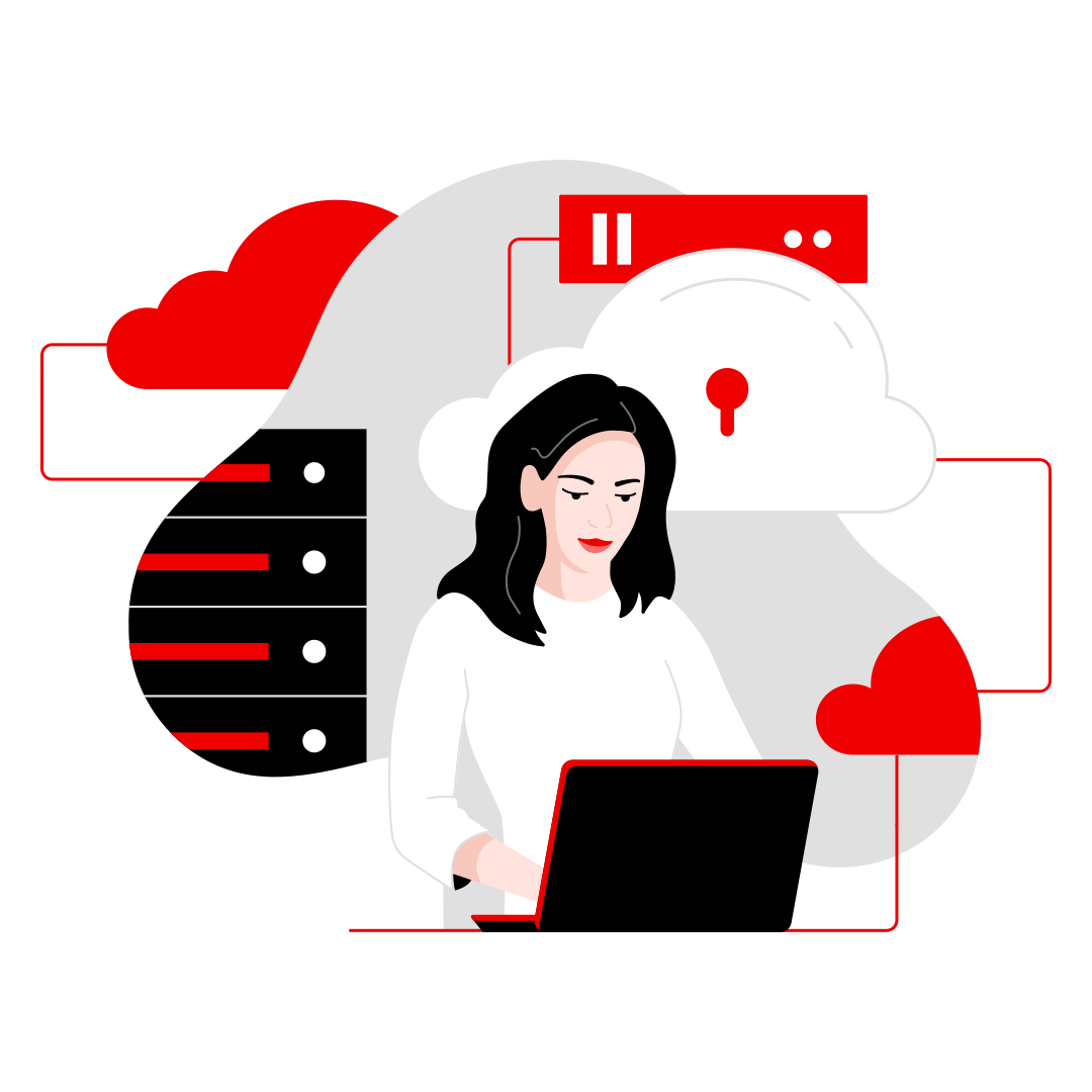 Person working on laptop depicting hybrid cloud infrastructure environment