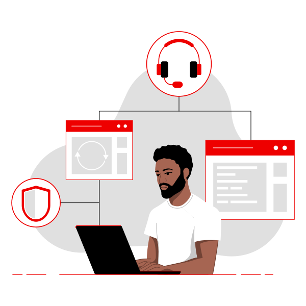 Illustration of value of subscription picturing person on laptop interacting with apps