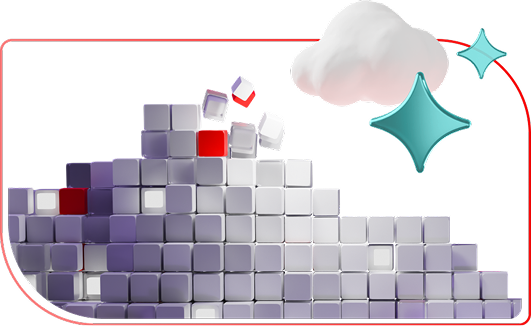 AI cube texture graphic with a cloud and sparkles. 