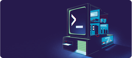 Futuristic computer with a terminal screen, open hardware sections, wires, and glowing lights