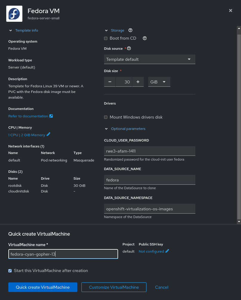 Screenshot of step to provision a virtual machine using customized templates
