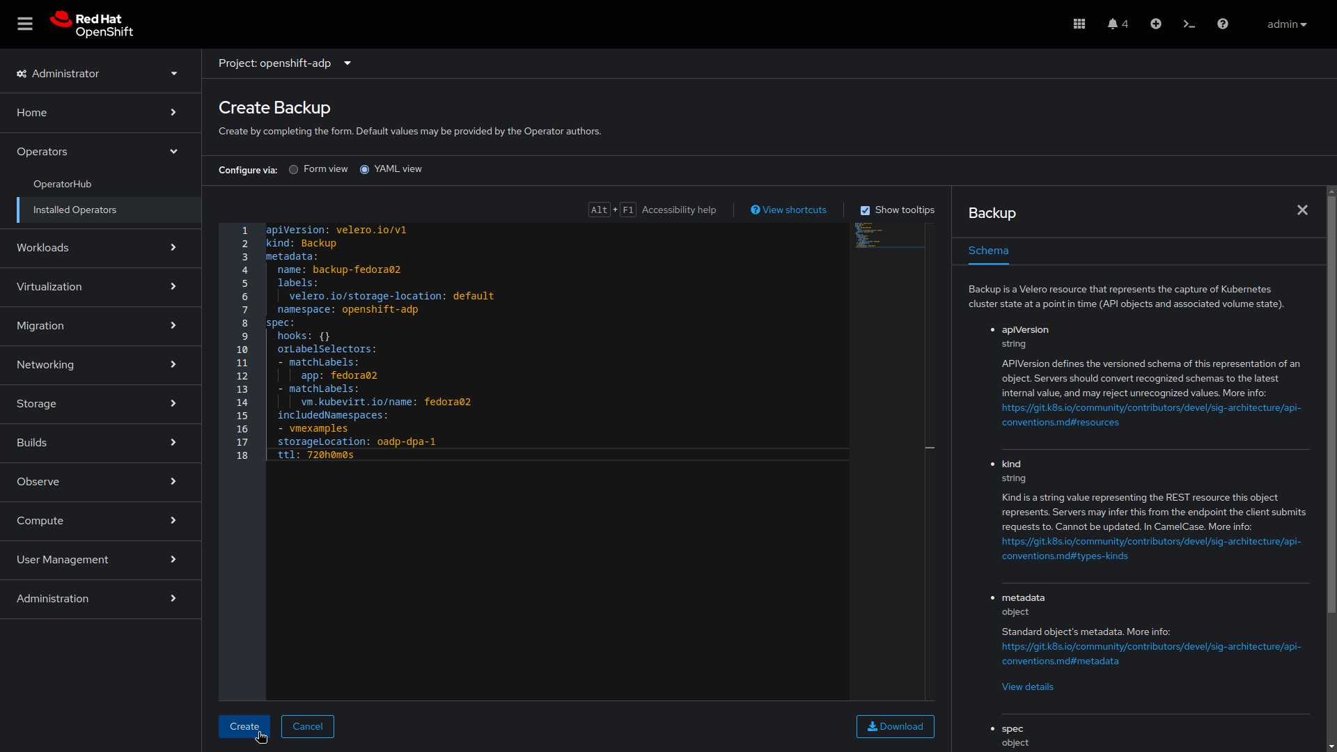 Image of screen for a virtual machine backup