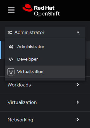 Image of selecting option for virtualization in the  web console