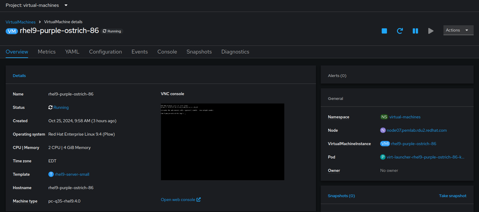 Image of virtualization control screen in web console