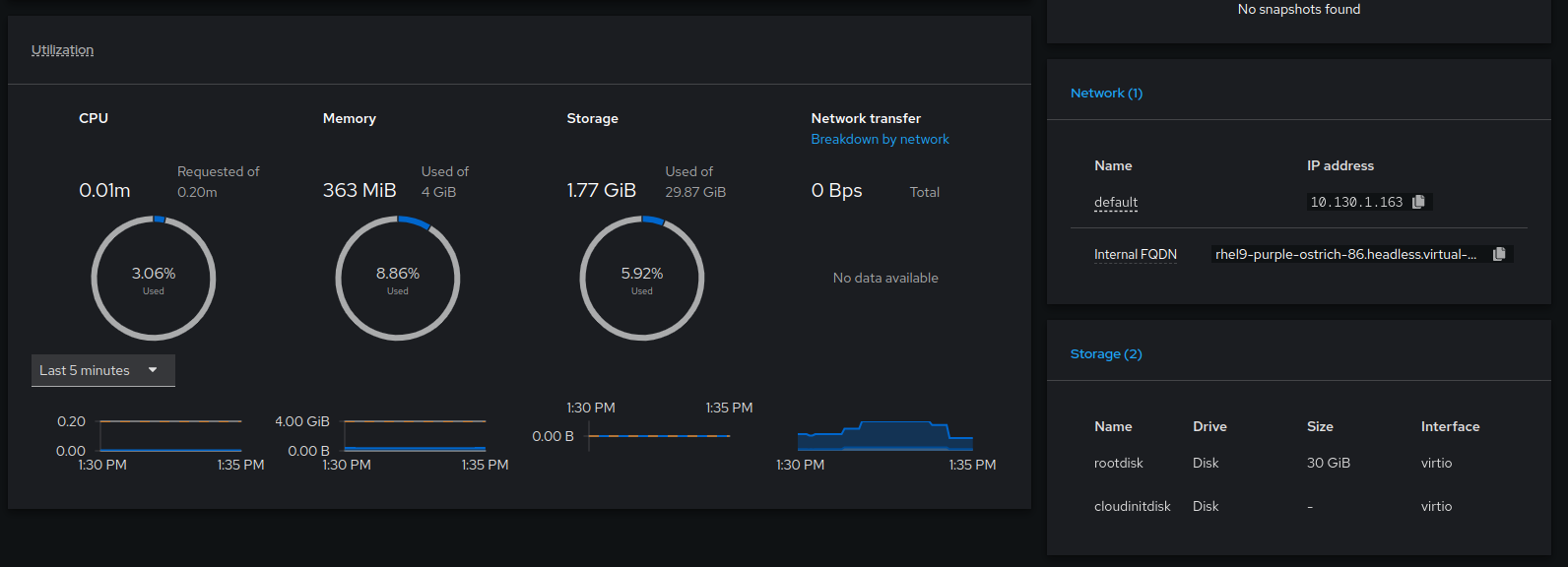 Image of virtualization control screen in web console