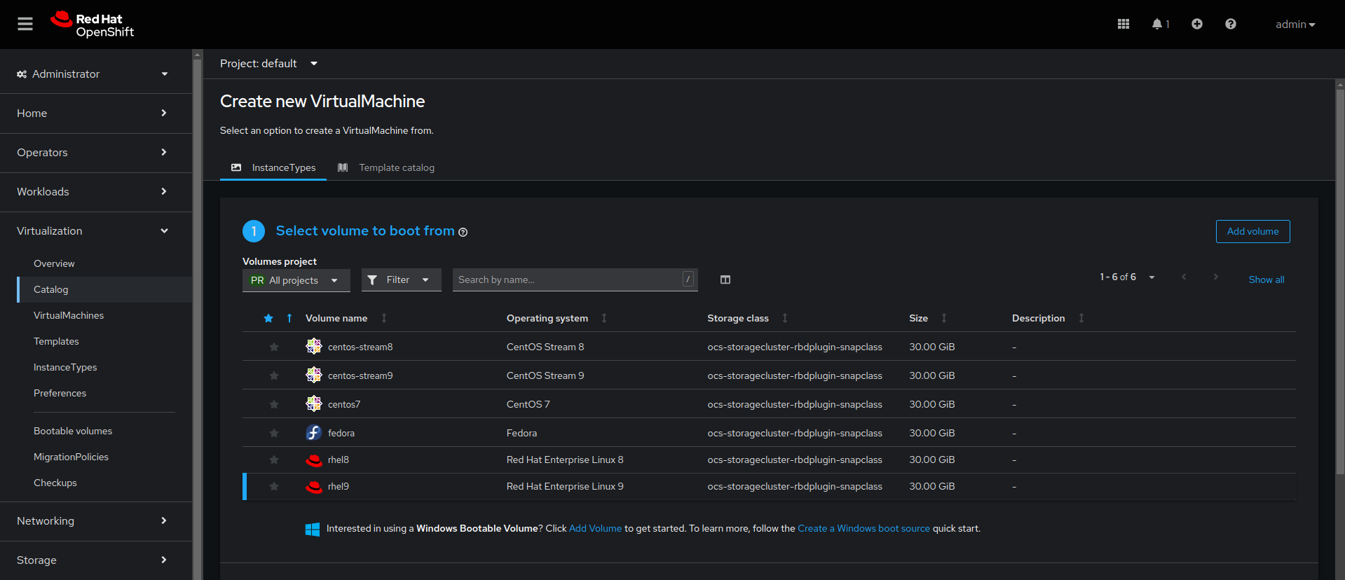 Screenshot of step to provision virtual machines using instance types in the web console