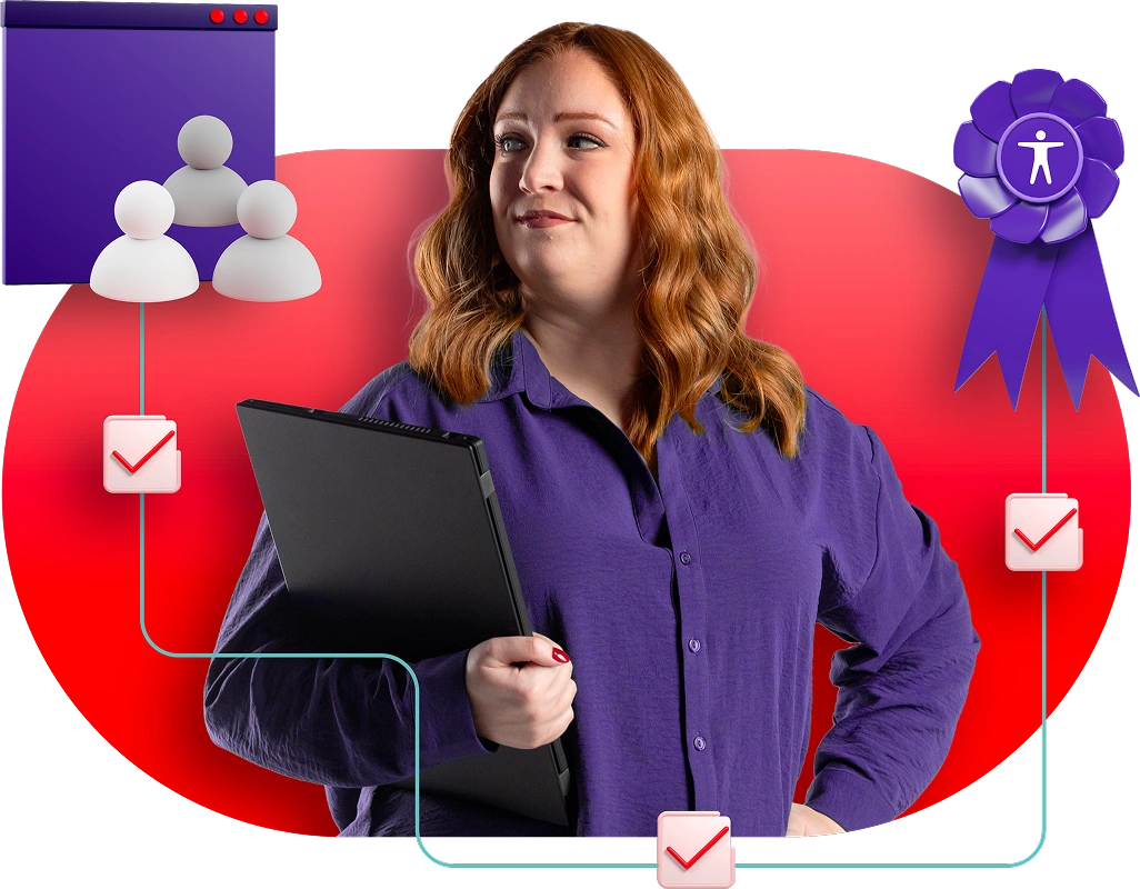 Red Hat associate ticking checkboxes for accessibility awards and customer service