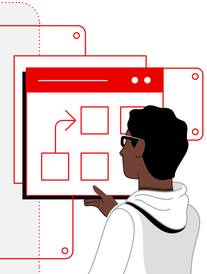 Illustration of person using view screen displaying automation journey