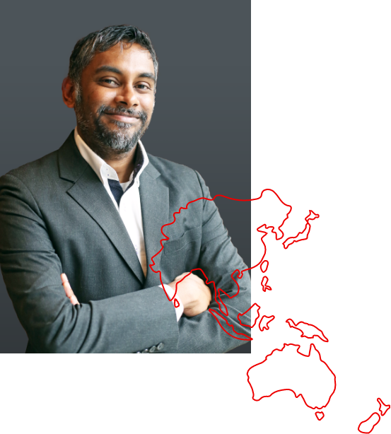 Associate photo over a map of Asia Pacific