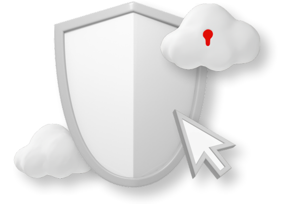 3D illustration of shield with clouds include one with key hole