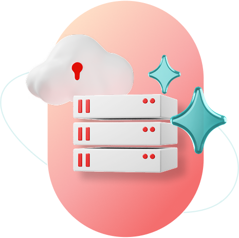 AI graphic showing a secured cloud and a server stack