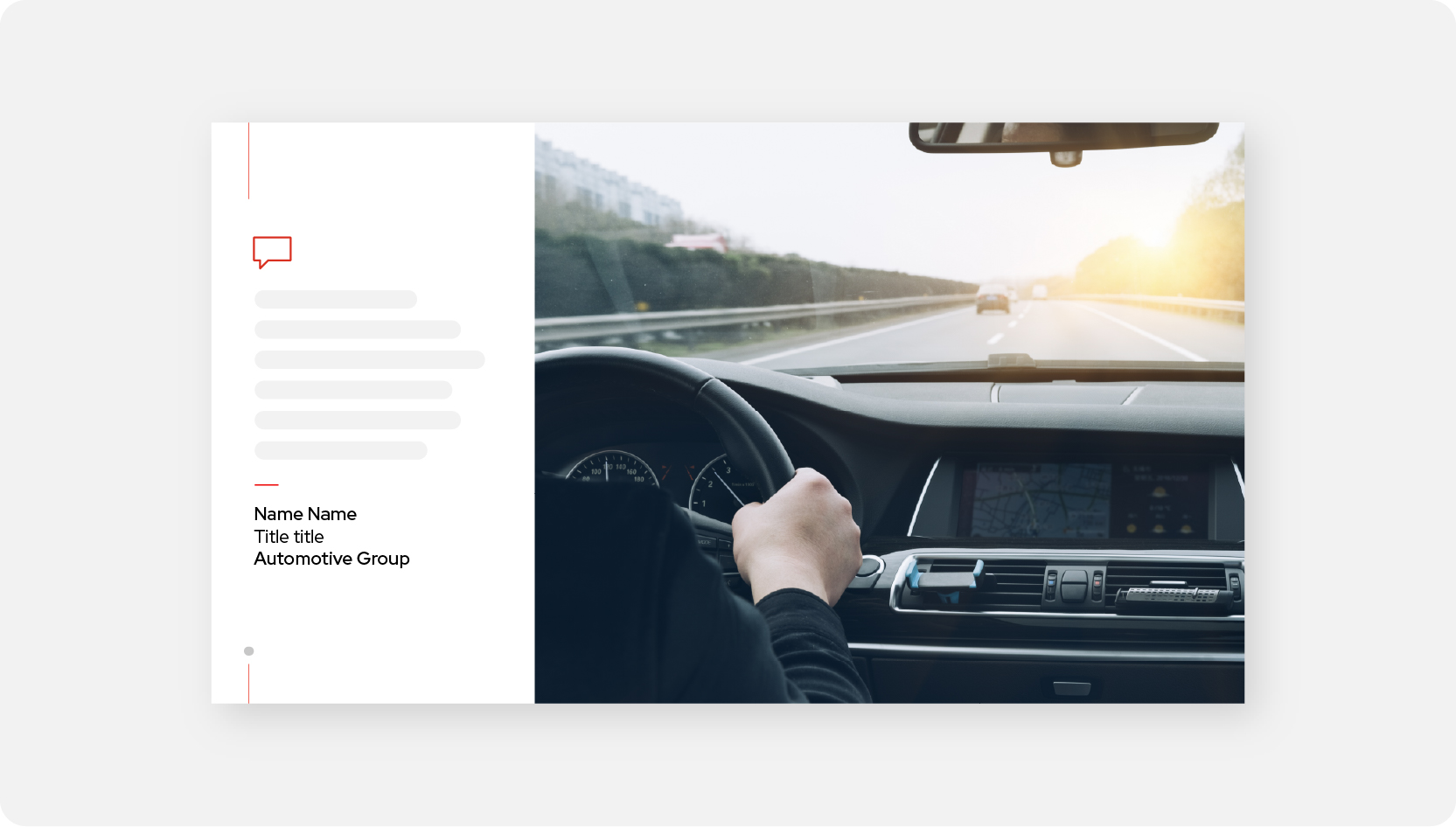 A presentation slide with quote and photo of person driving a car.