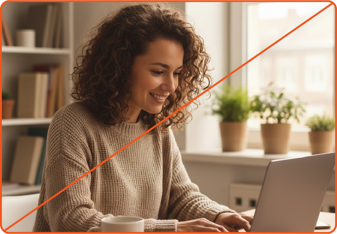 Image showing misuse: AI generated photo of a woman at a laptop.