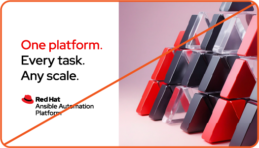 Image showing misuse: A social ad for Red Hat Ansible Automation Platform using off-brand 3d platform artwork.