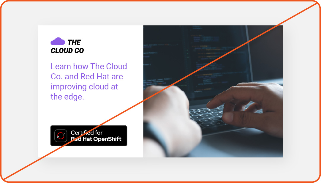 共同ブランドの代わりにテクニカルパートナー用ボタンを使用したソーシャルメディア広告。