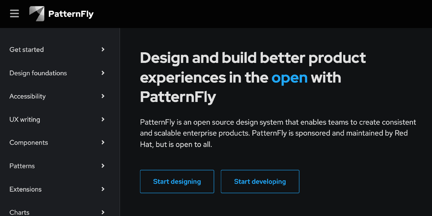 Screenshot der PatternFly-Website