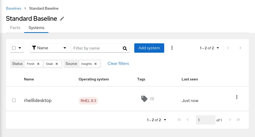System and baseline association