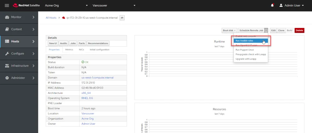 Click on the Schedule Remote Job button and select Run Ansible roles